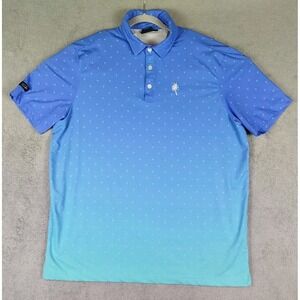 Sunday Swagger Performance‎ Golf Blue Ombre Palm Trees Polo Shirt XL PALMERA